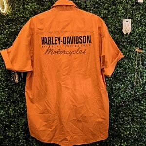 Harley Davidson Short Sleeve Button Up  Classic Motorcycle Graphic Size Medium